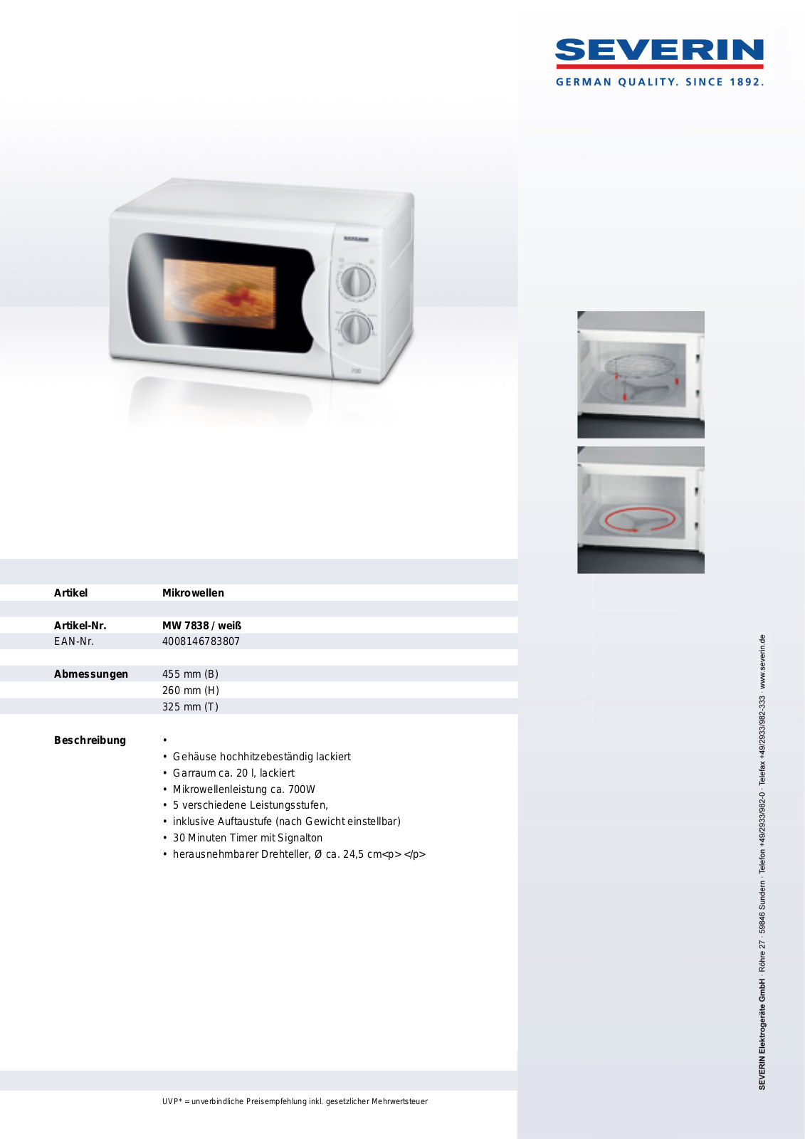 Severin MW 7838 User Manual