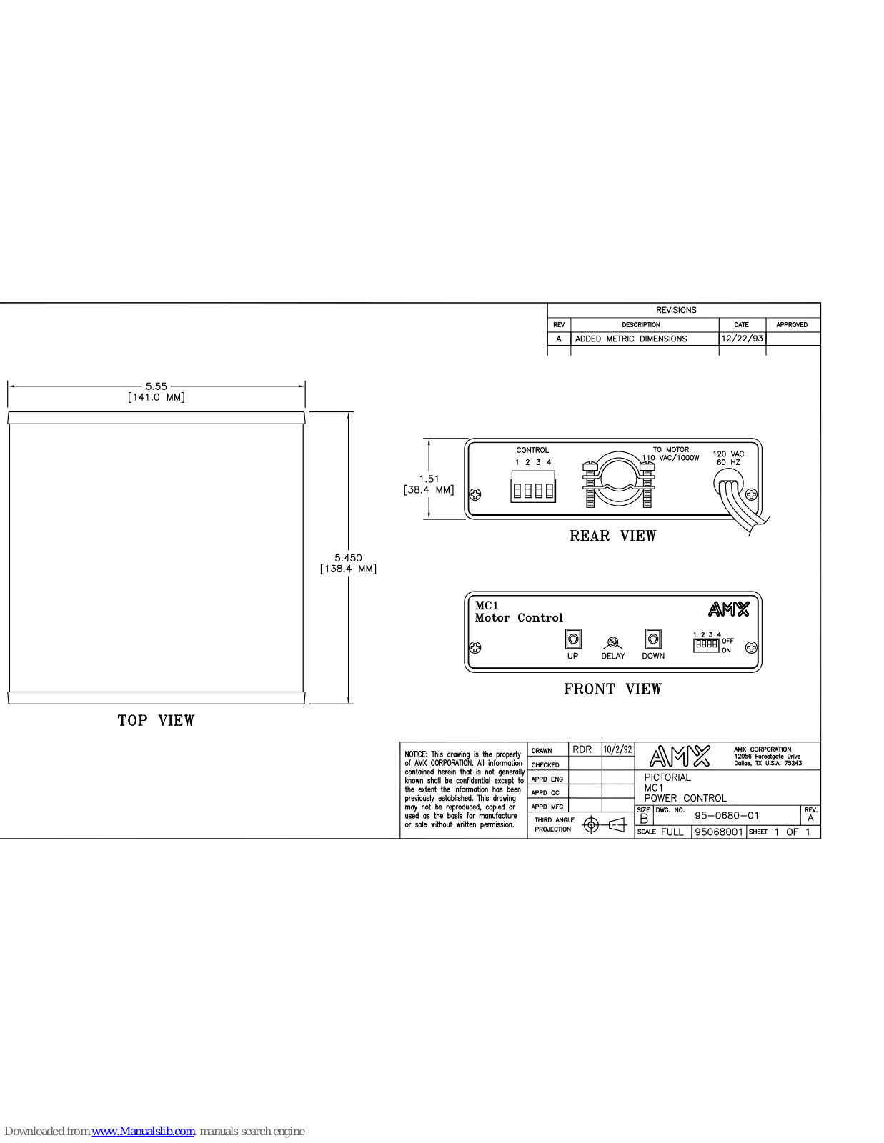 AMX MC1 Dimension Manual