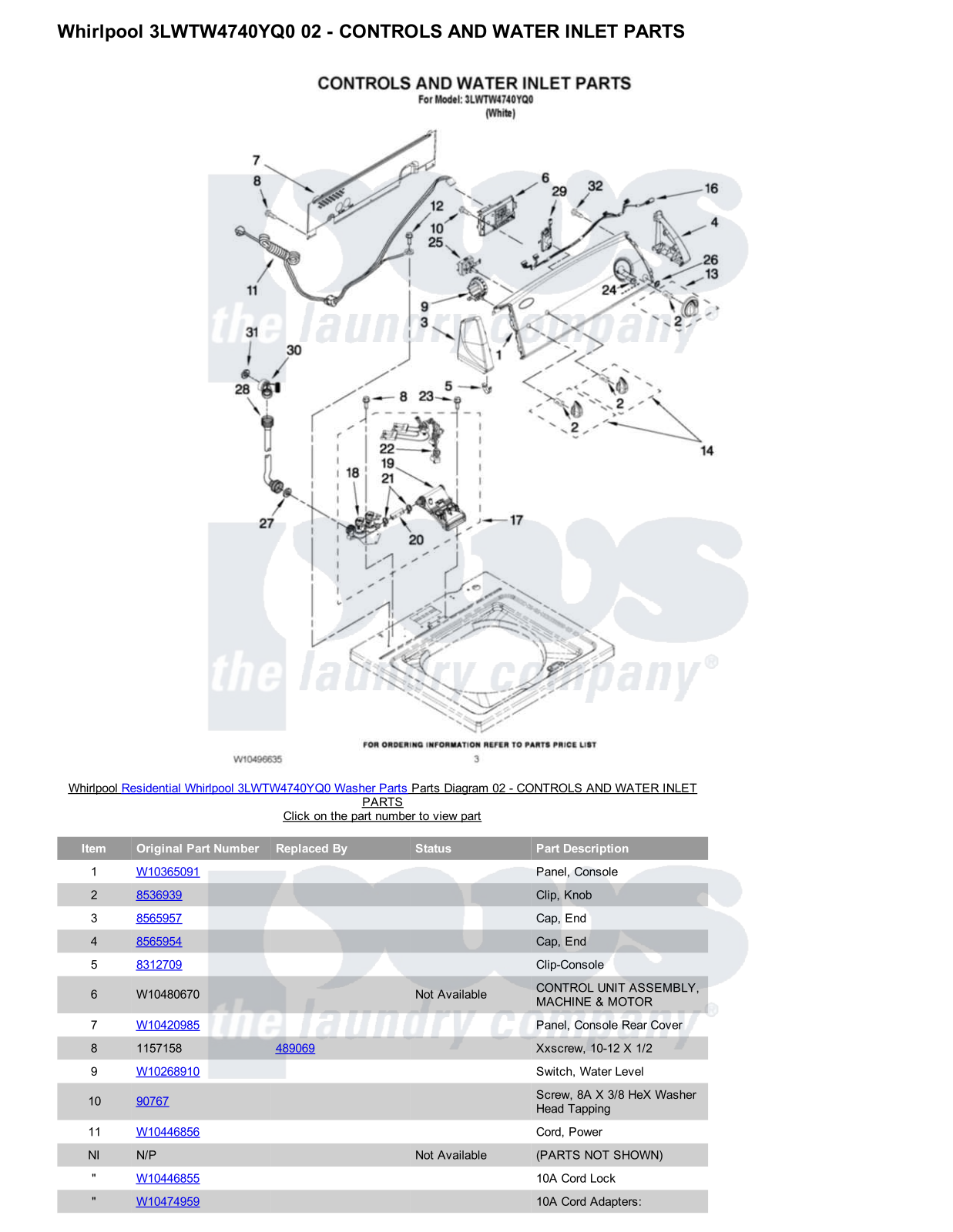 Whirlpool 3LWTW4740YQ0 Parts Diagram