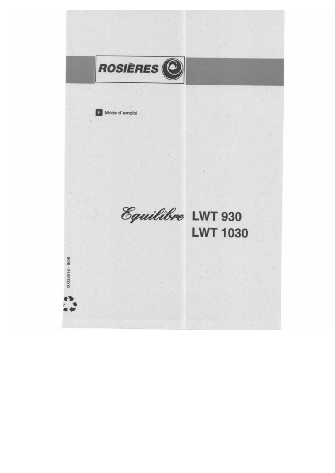 Rosieres LWT 1030, LWT 930 User Manual