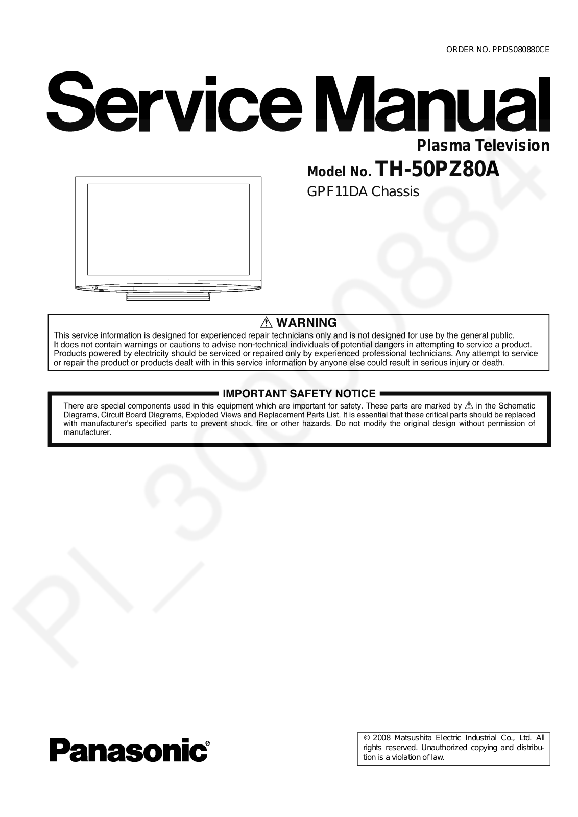 Panasonic TH-50PZ80A Schematic