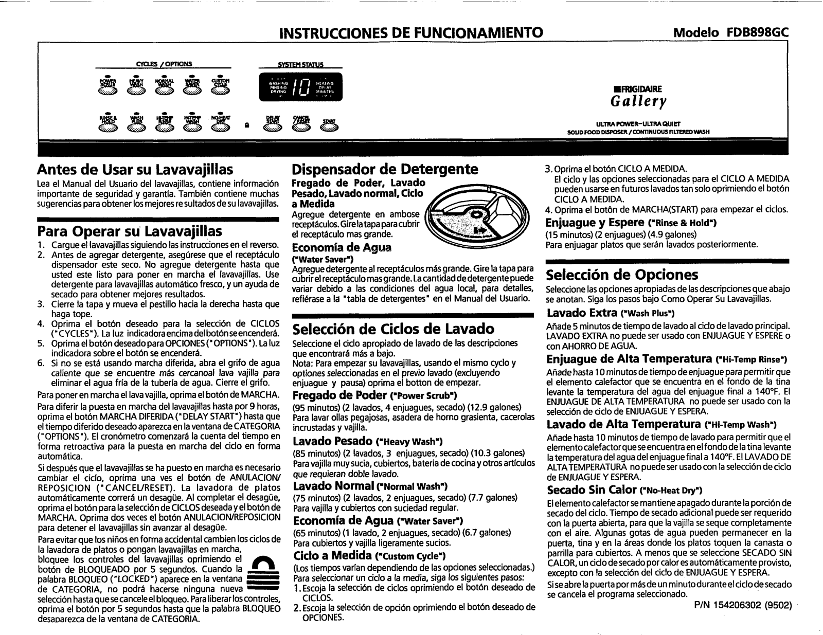 Frigidaire FDB898GC Owner's Guide