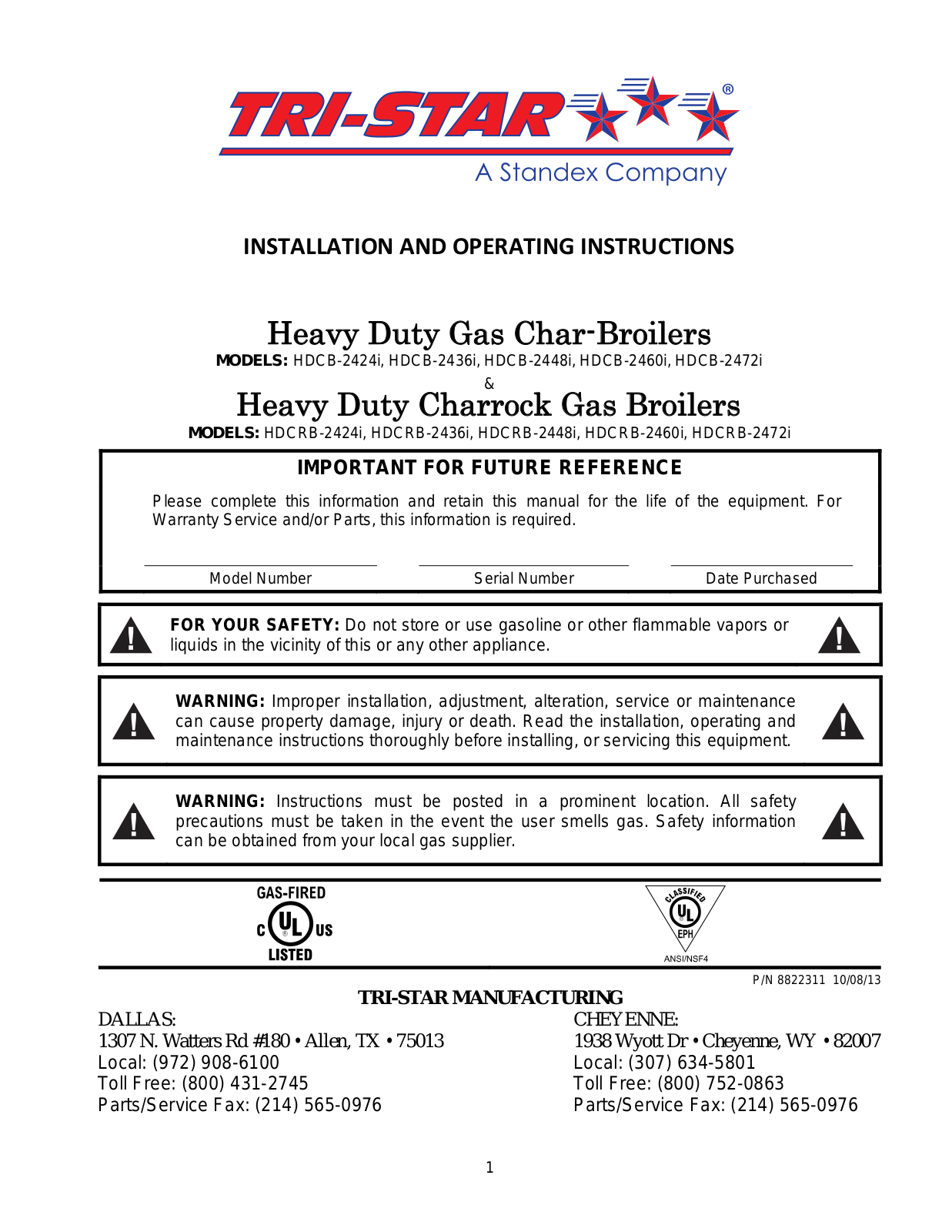 Tri-Star Manufacturing HDCRB-2436i Operators Manual