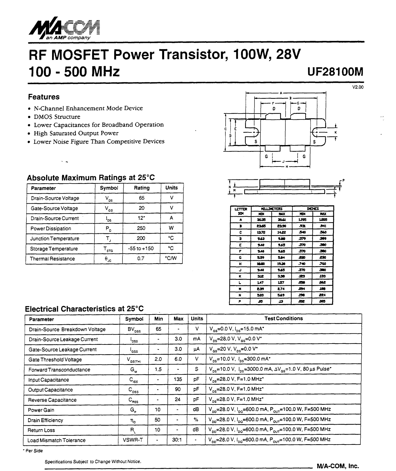 Datasheet UF28100M Datasheet (M A COM) - ManualMachine.com