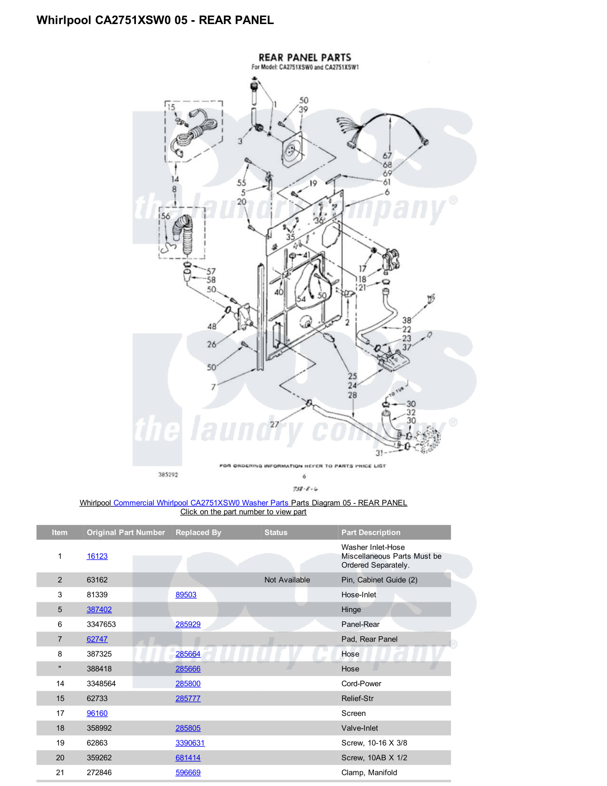 Whirlpool CA2751XSW0 Parts Diagram