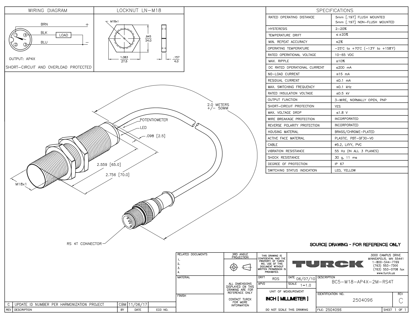 Turck BC5-M18-AP4X-2-RS4T Data Sheet