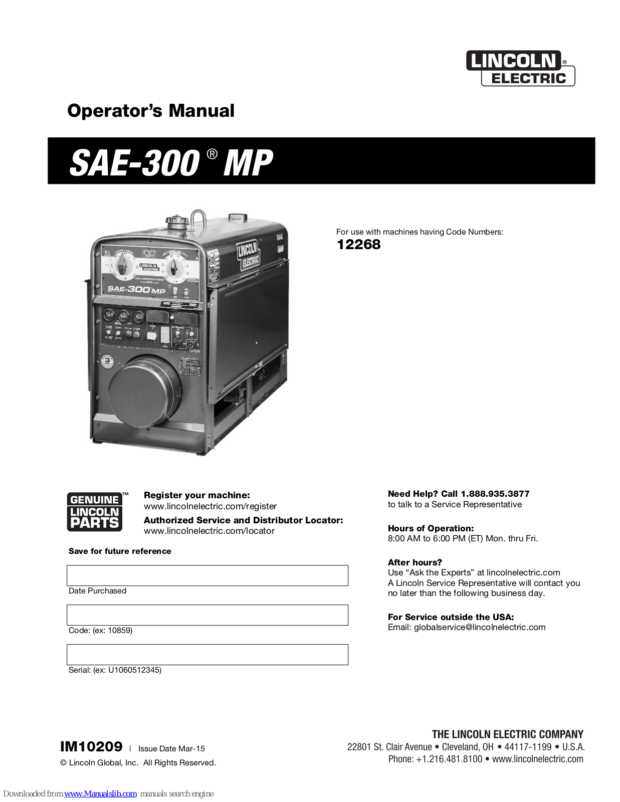 Lincoln Electric SAE-300 MP, Classic 300 MP Operator's Manual