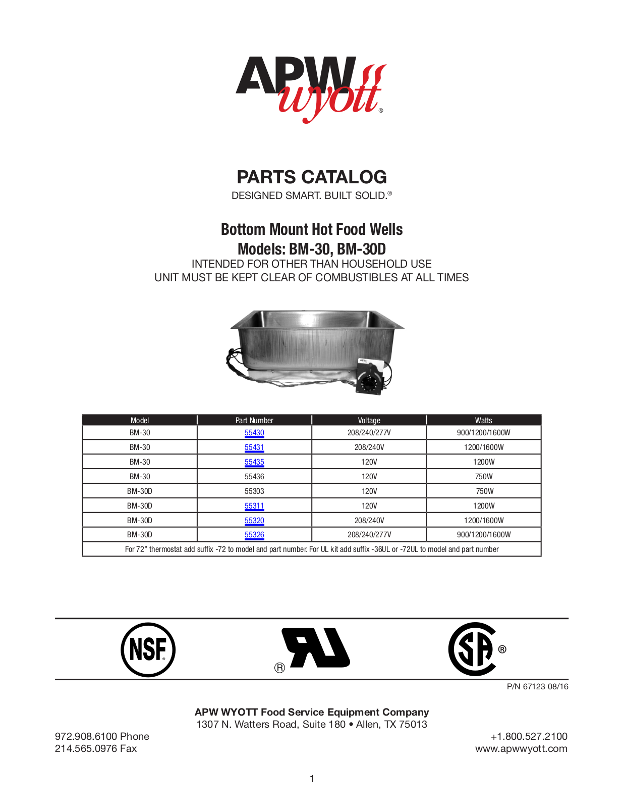 APW Wyott BM-30 PARTS LIST