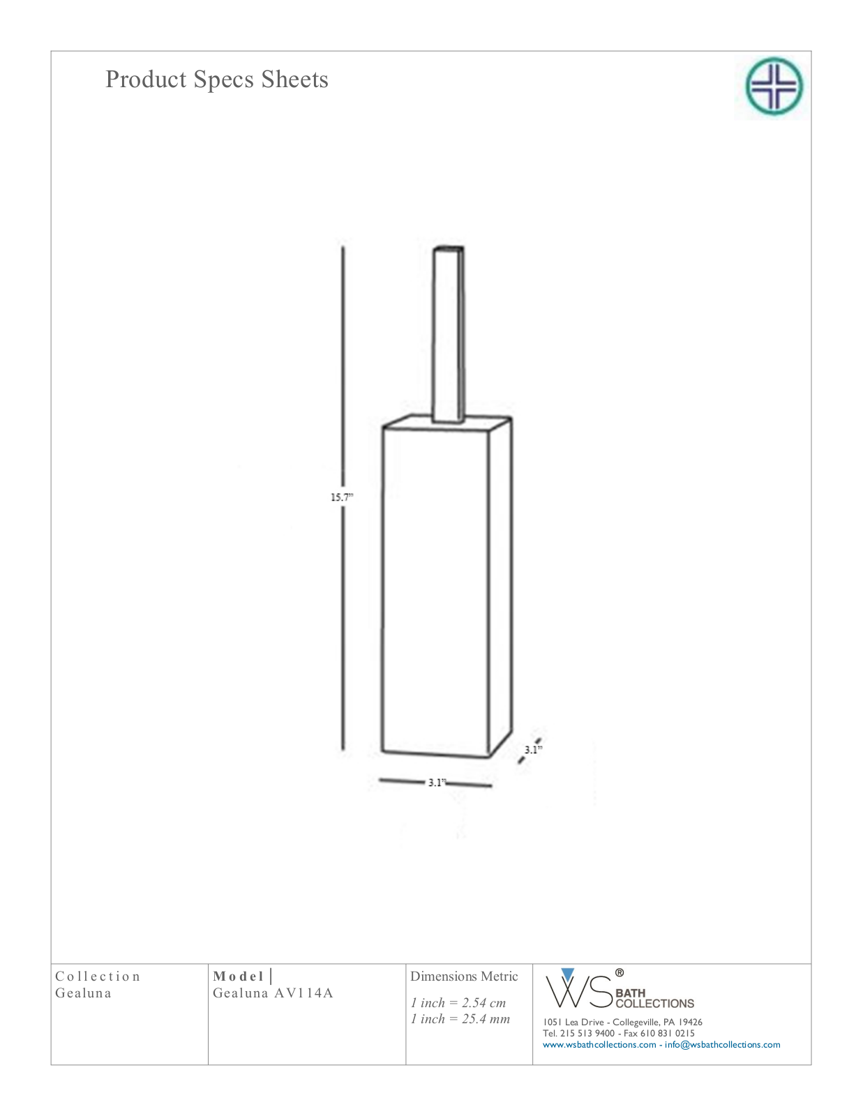 WS Bath Collections WSO3425 Specifications - ManualMachine.com