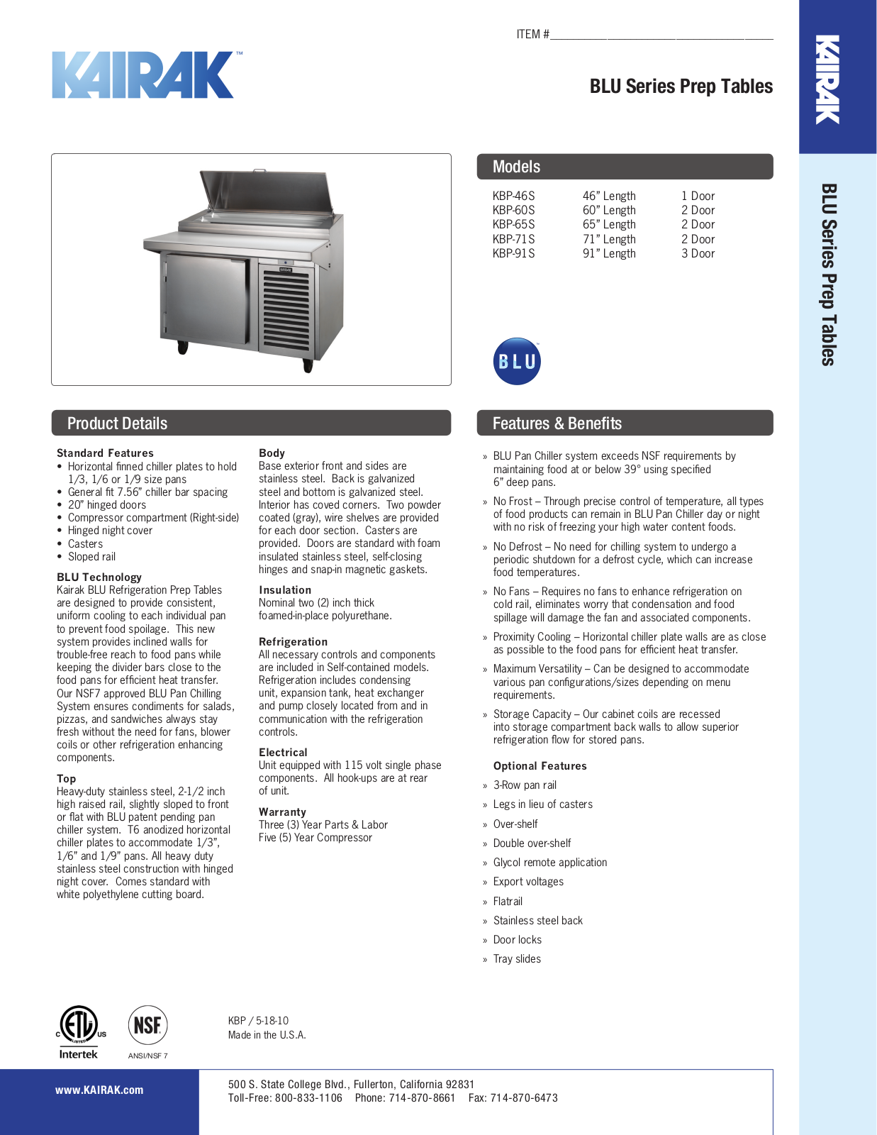 Kairak KBP-46S User Manual