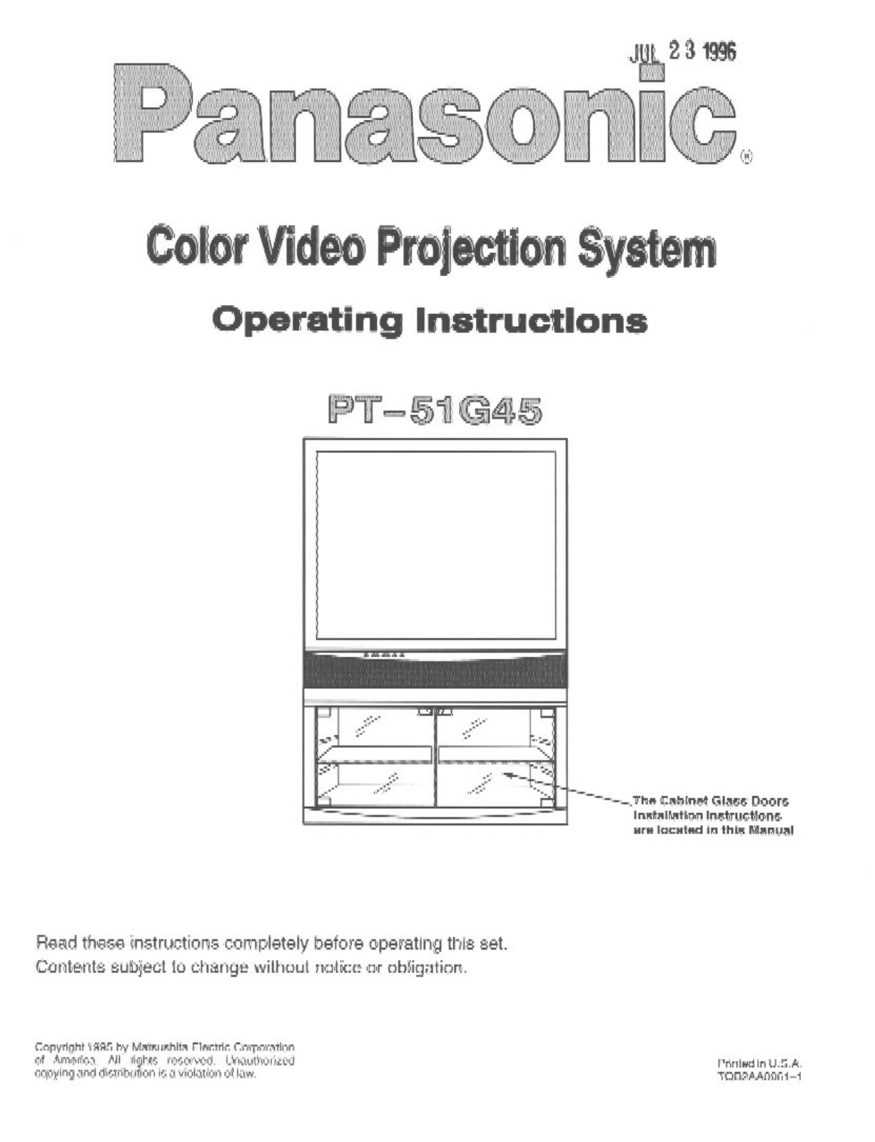 Panasonic pt-51g45 Operation Manual