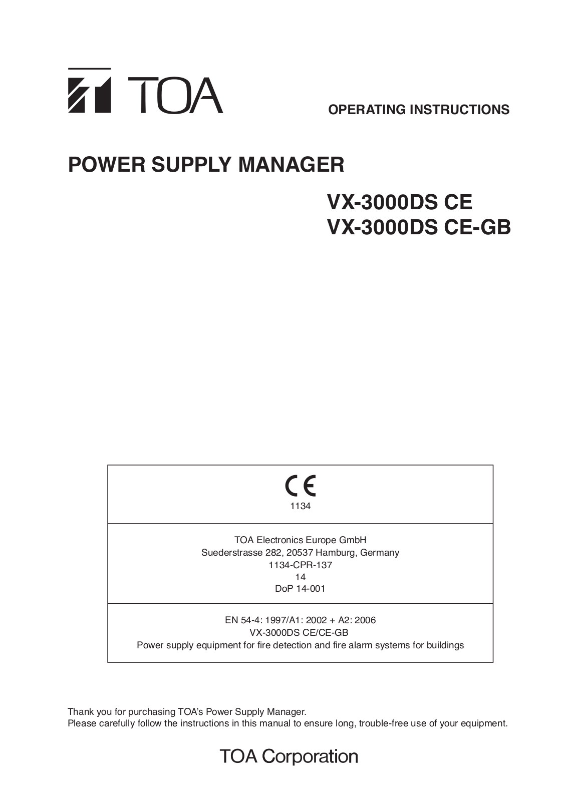 Toa VX-3000DS CE-GB User Manual