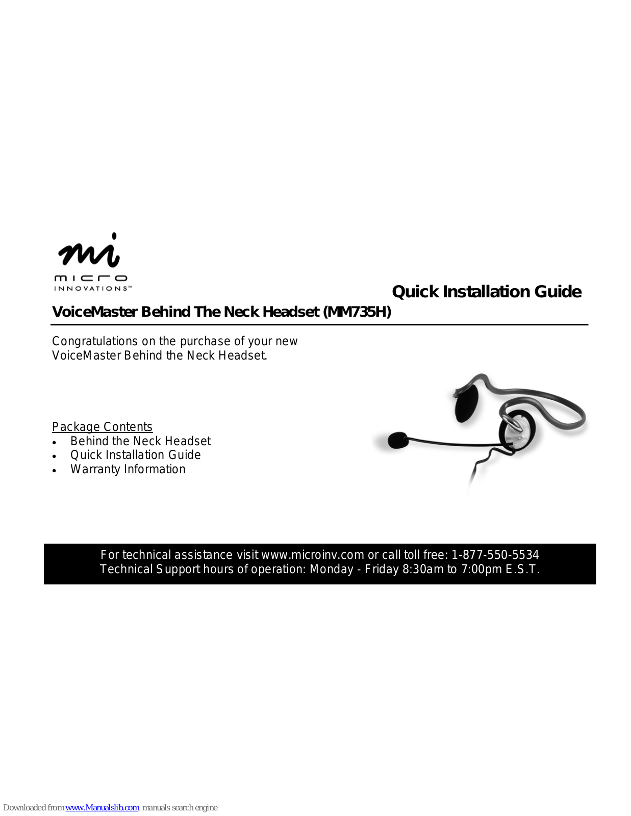 Micro Innovations VoiceMaster MM 735H Quick Installation Manual