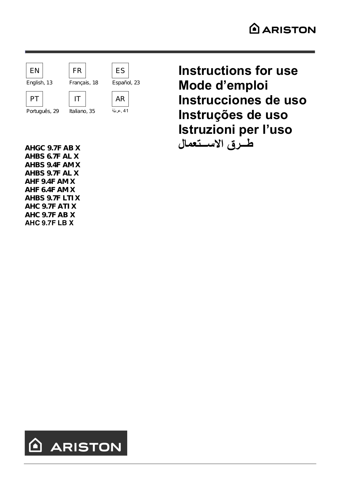 ARISTON AHC 9.7F��LB X User Manual