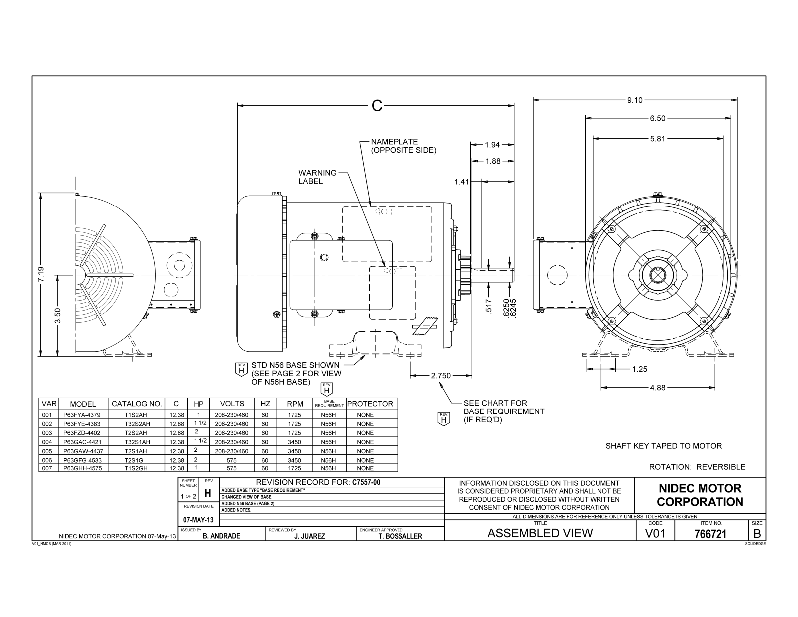 US Motors T1S2AH, T32S2AH, T2S2AH, T32S1AH, T2S1AH Dimensional Sheet