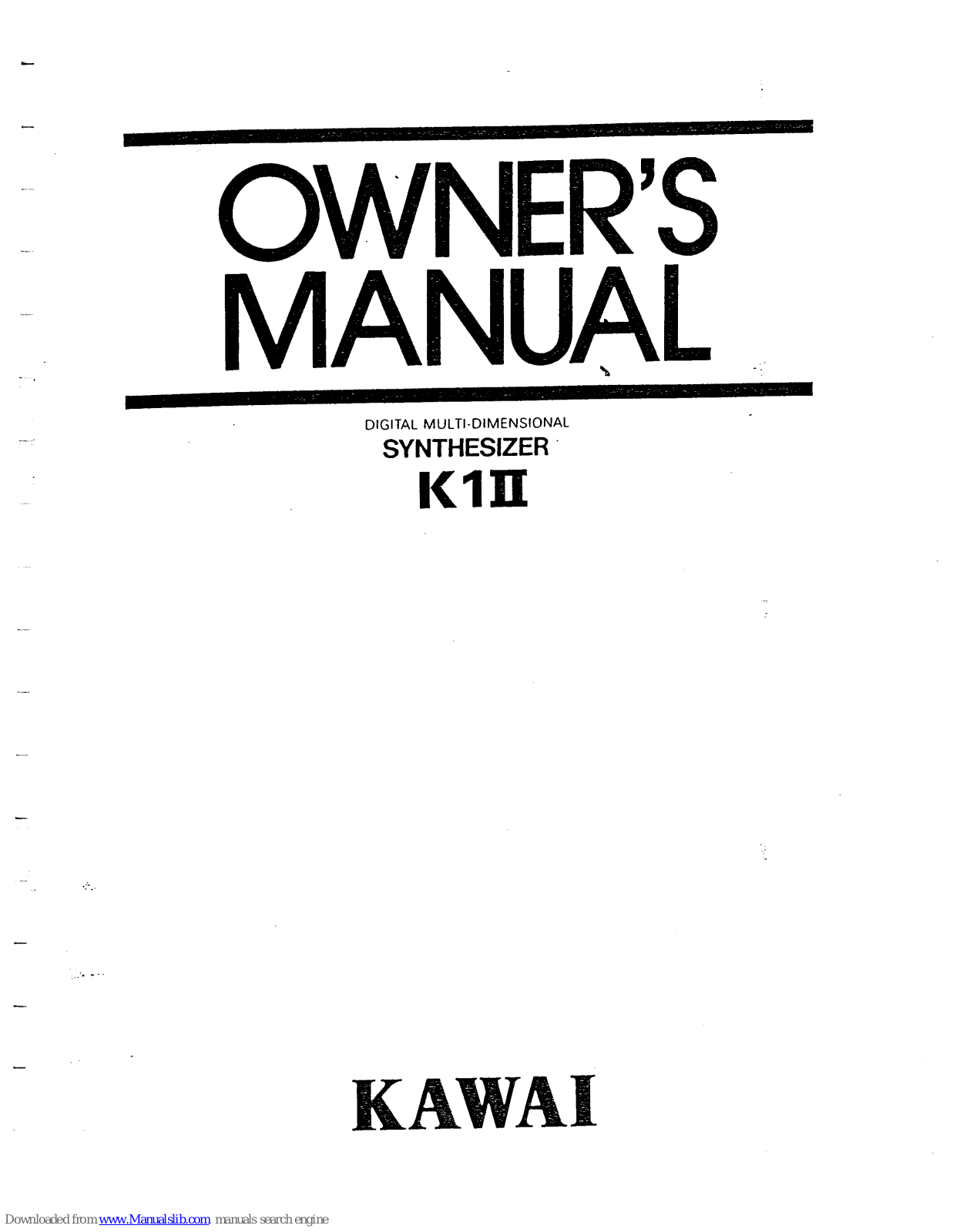 Kawai Digital MultiiDimesional Synthesizer K1II Owner's Manual