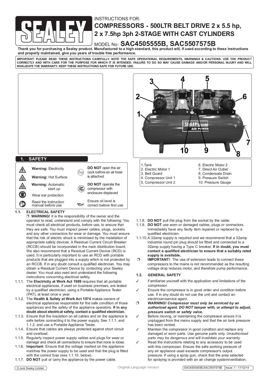 Sealey SAC4505555B,SAC5507575B,SAC2276B.V2 Instructions Manual