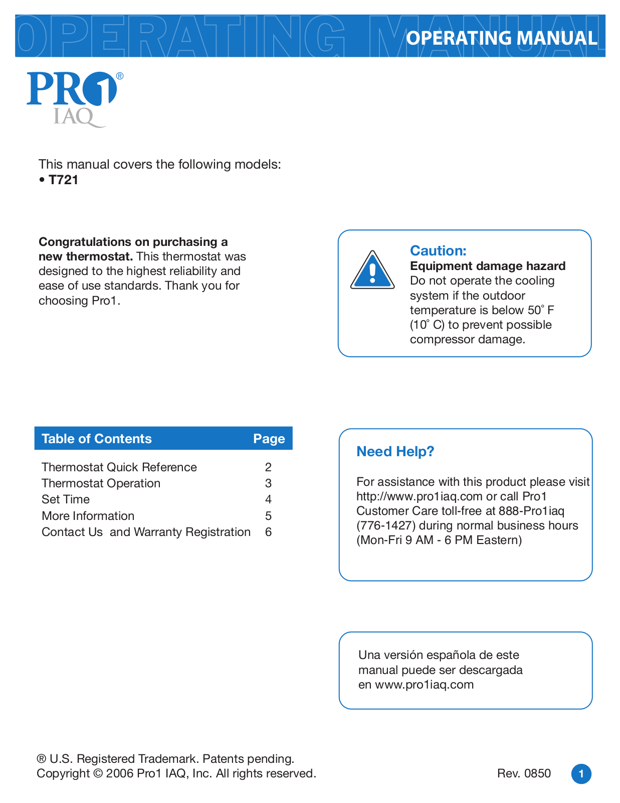 Pro1 T721 Operation manual