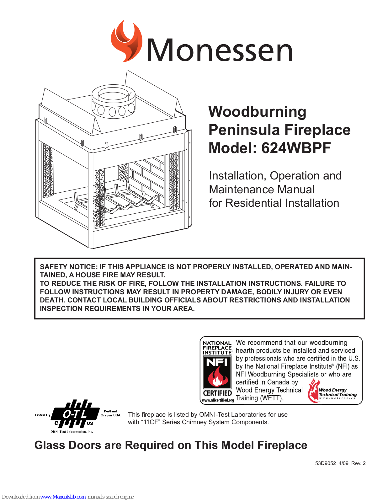 Monessen Hearth WOODBURNING PENINSULAR 624WBPF Maintance Manual