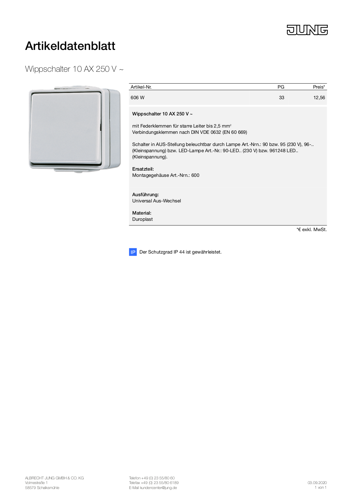 Jung 606 W User Manual