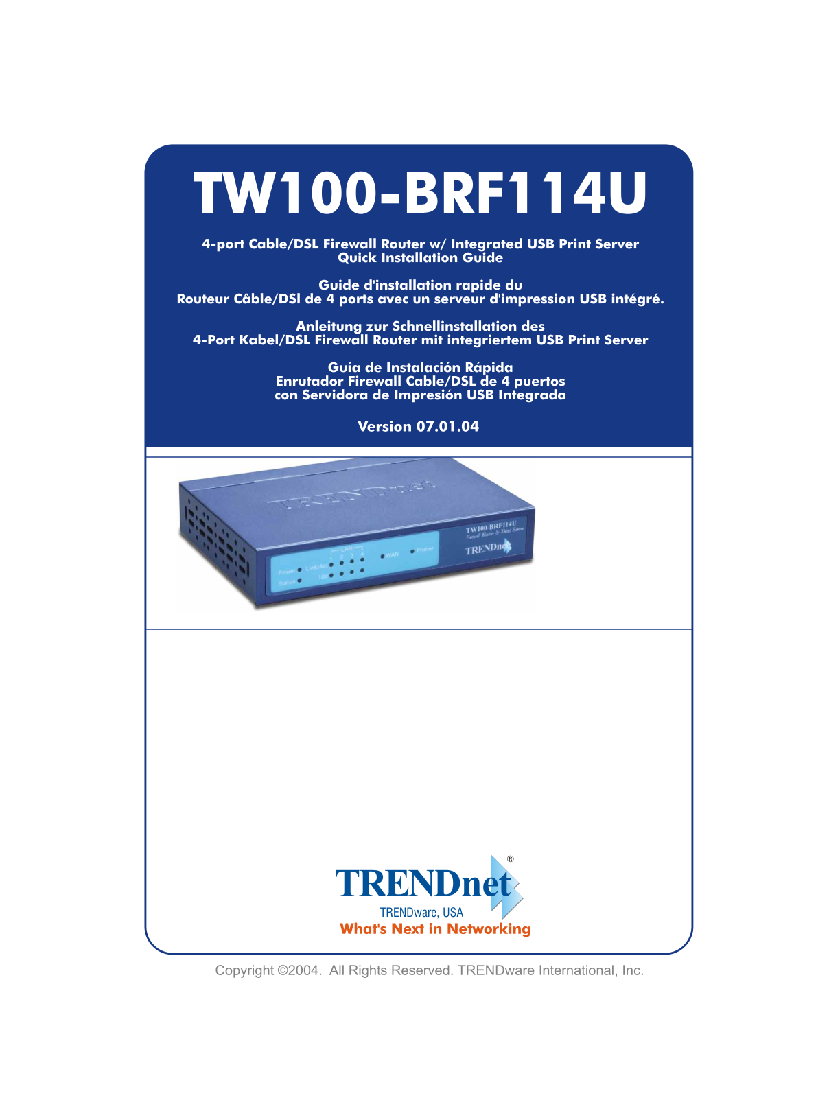 Trendnet TW100-BRF114US QUICK INSTALLATION GUIDE