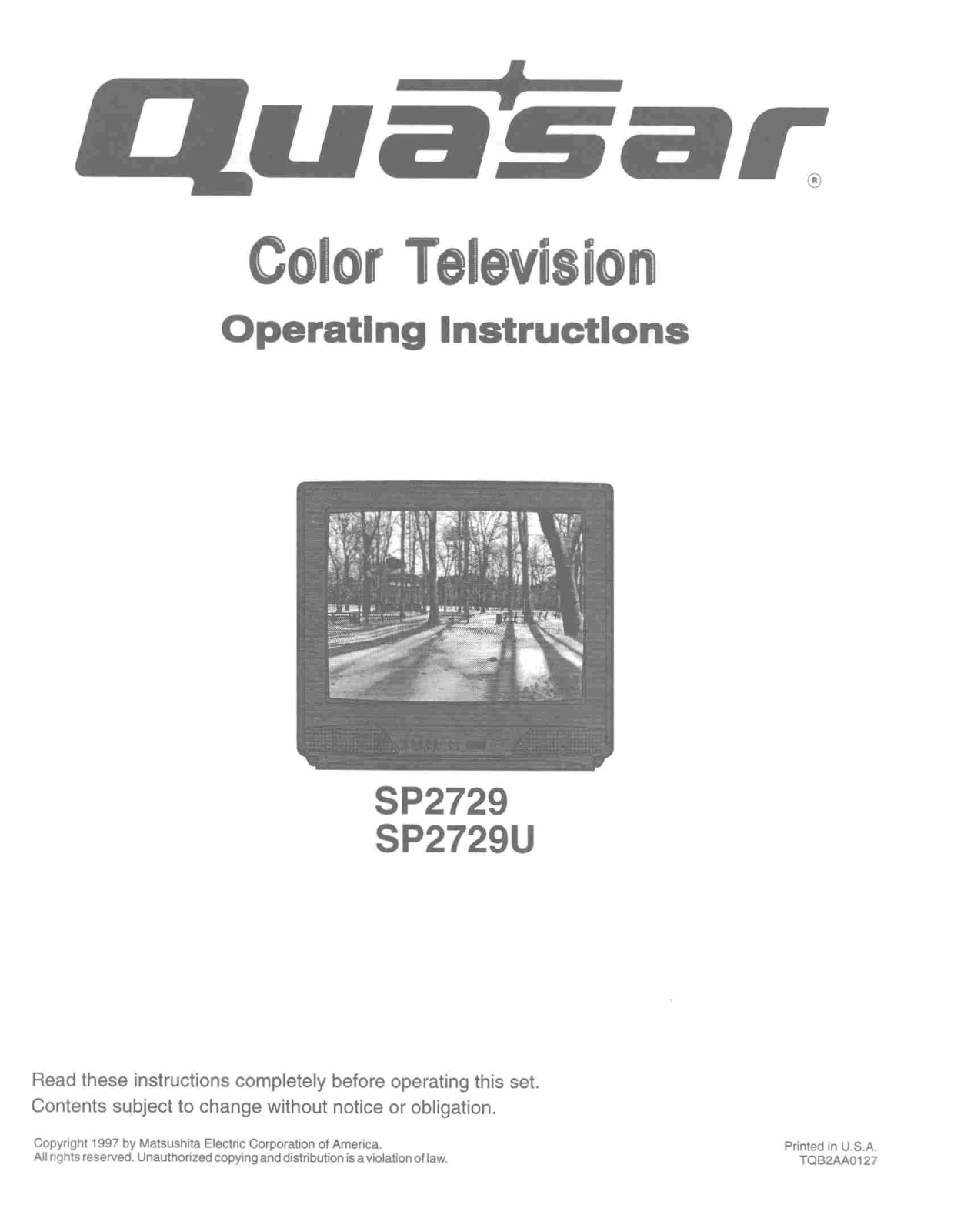 Panasonic sp-2729 Operation Manual