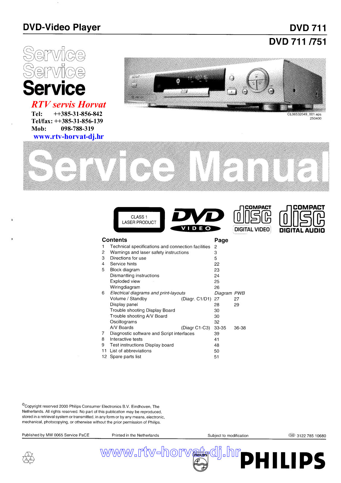 Philips DVD-711 Service manual
