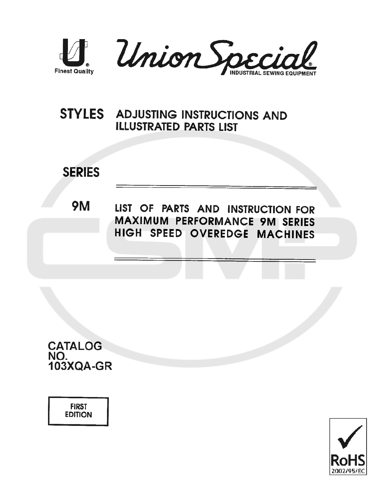 Union Special 103XQA GR Parts Book