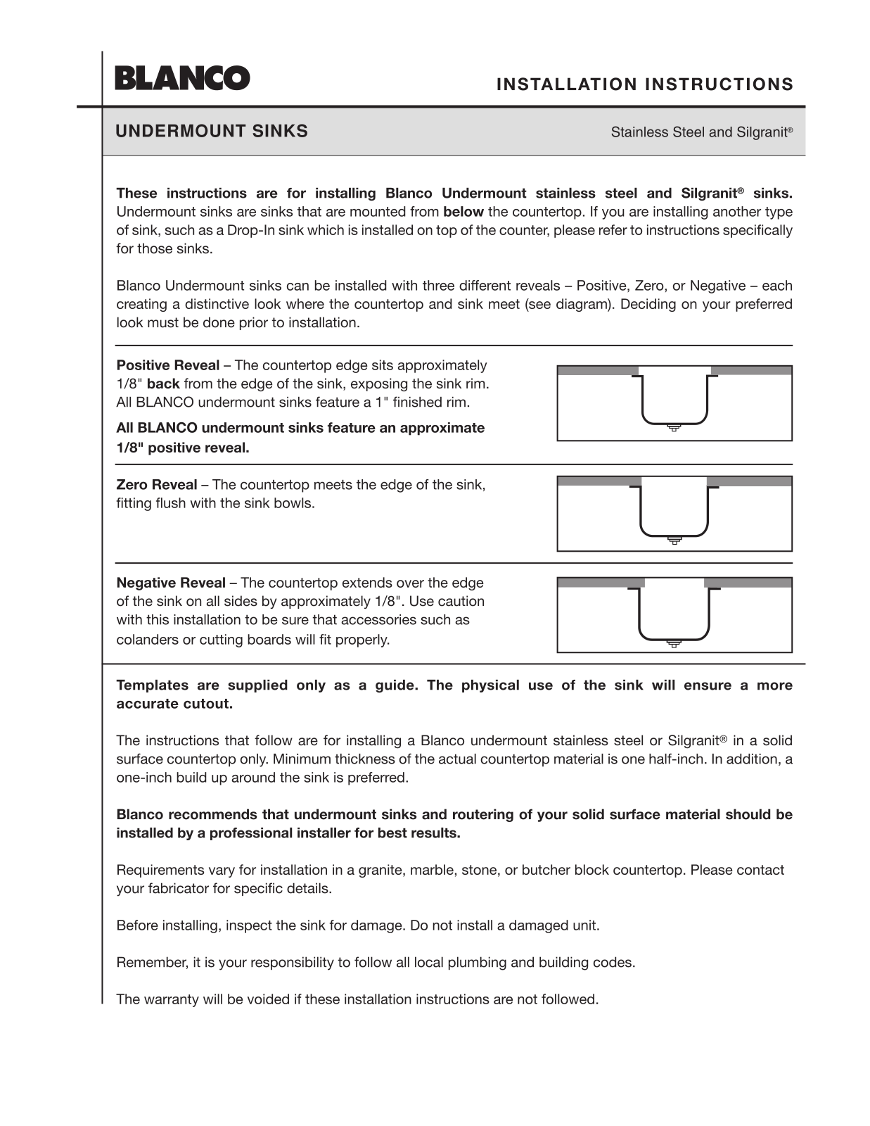 Blanco Undermount Sinks User Manual