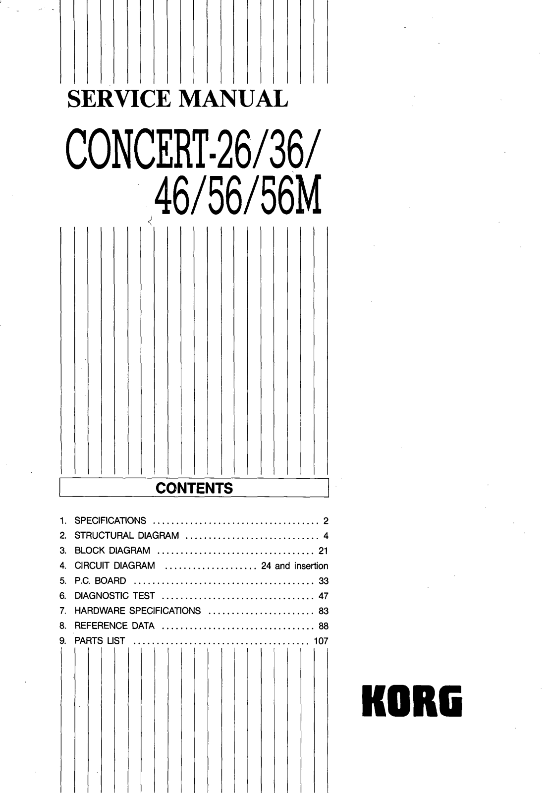 Korg Concert-56M, Concert-56, Concert-46, Concert-36, Concert-26 Service Manual