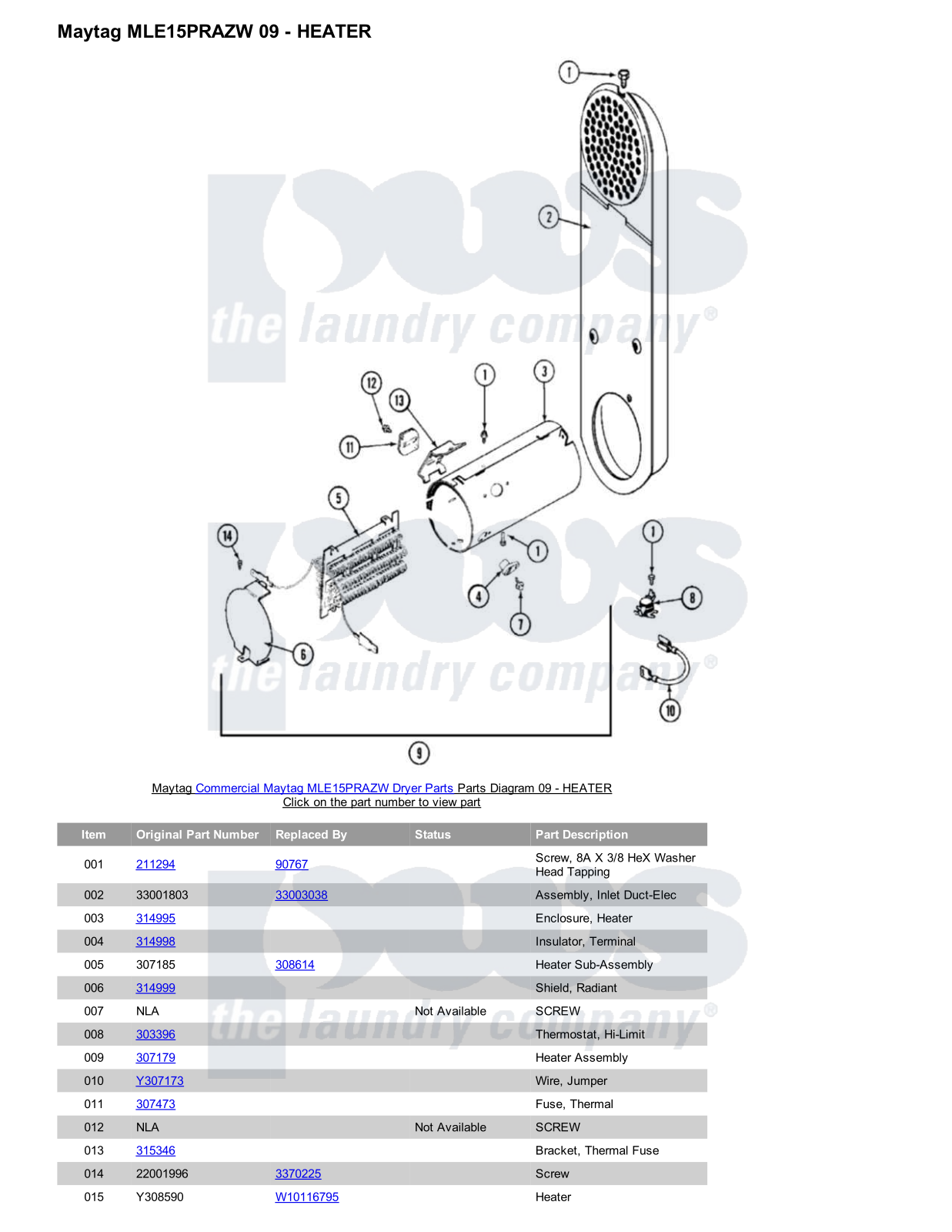 Maytag MLE15PRAZW Parts Diagram