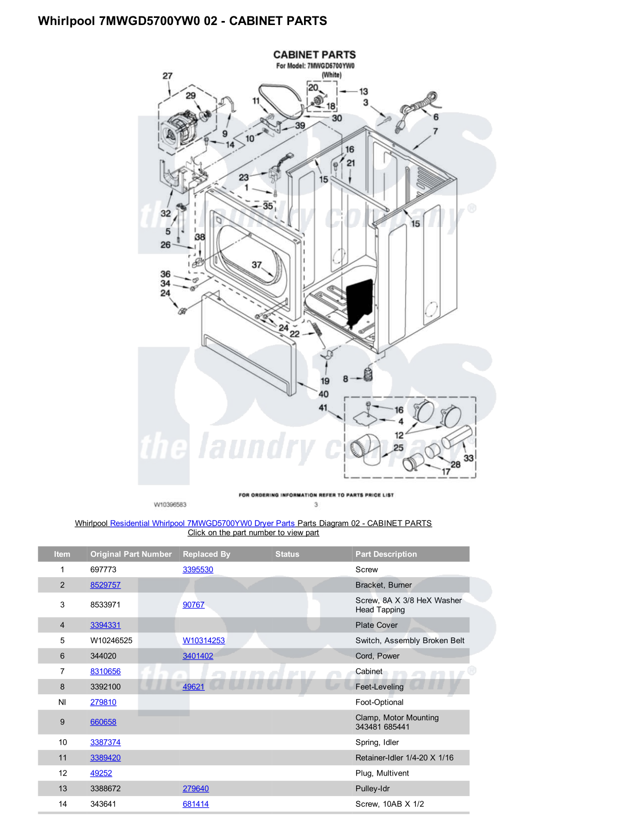 Whirlpool 7MWGD5700YW0 Parts Diagram