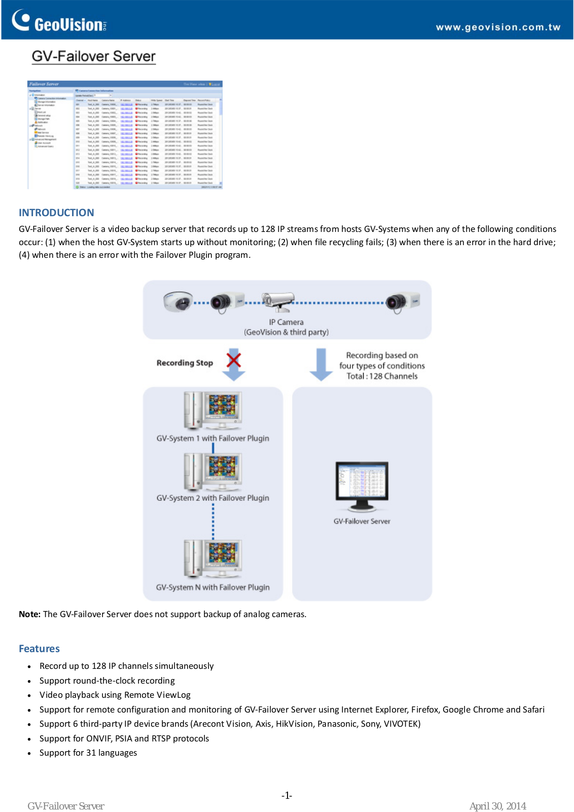 Geovision GV-Failover-Server Specsheet