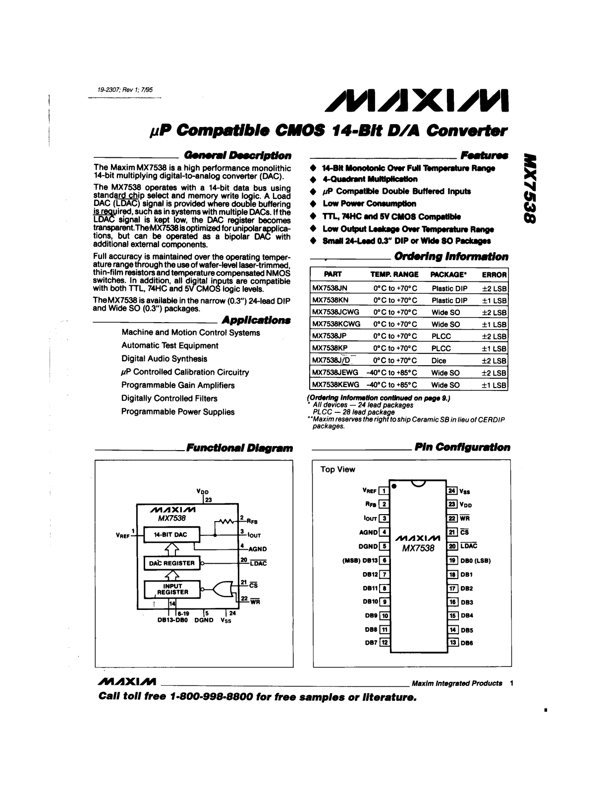 MAXIM MX7538 Technical data