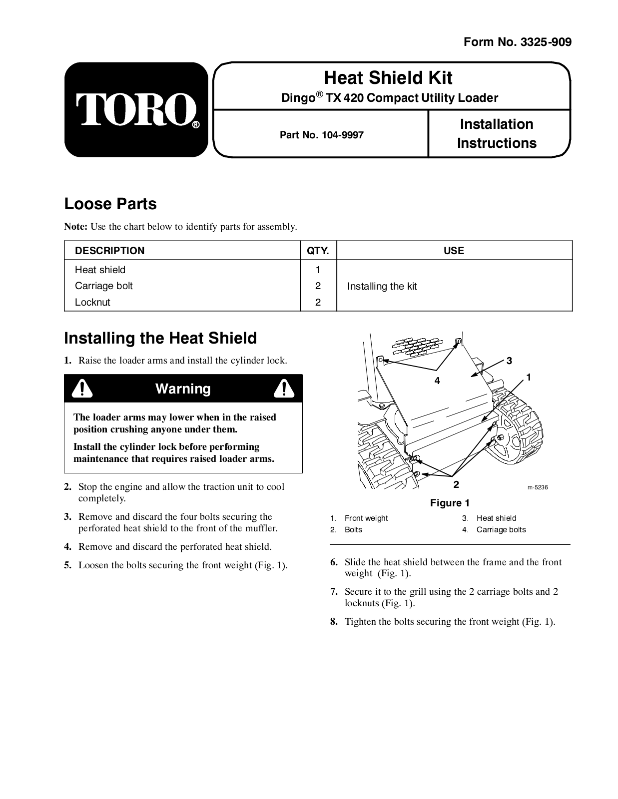 Toro 104-9997 Installation Instructions