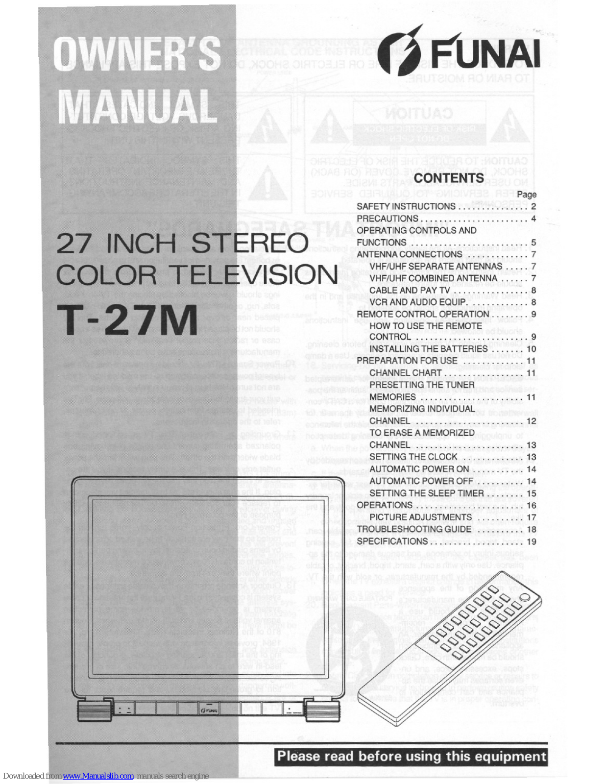 FUNAI CTV270S, T-27M Owner's Manual