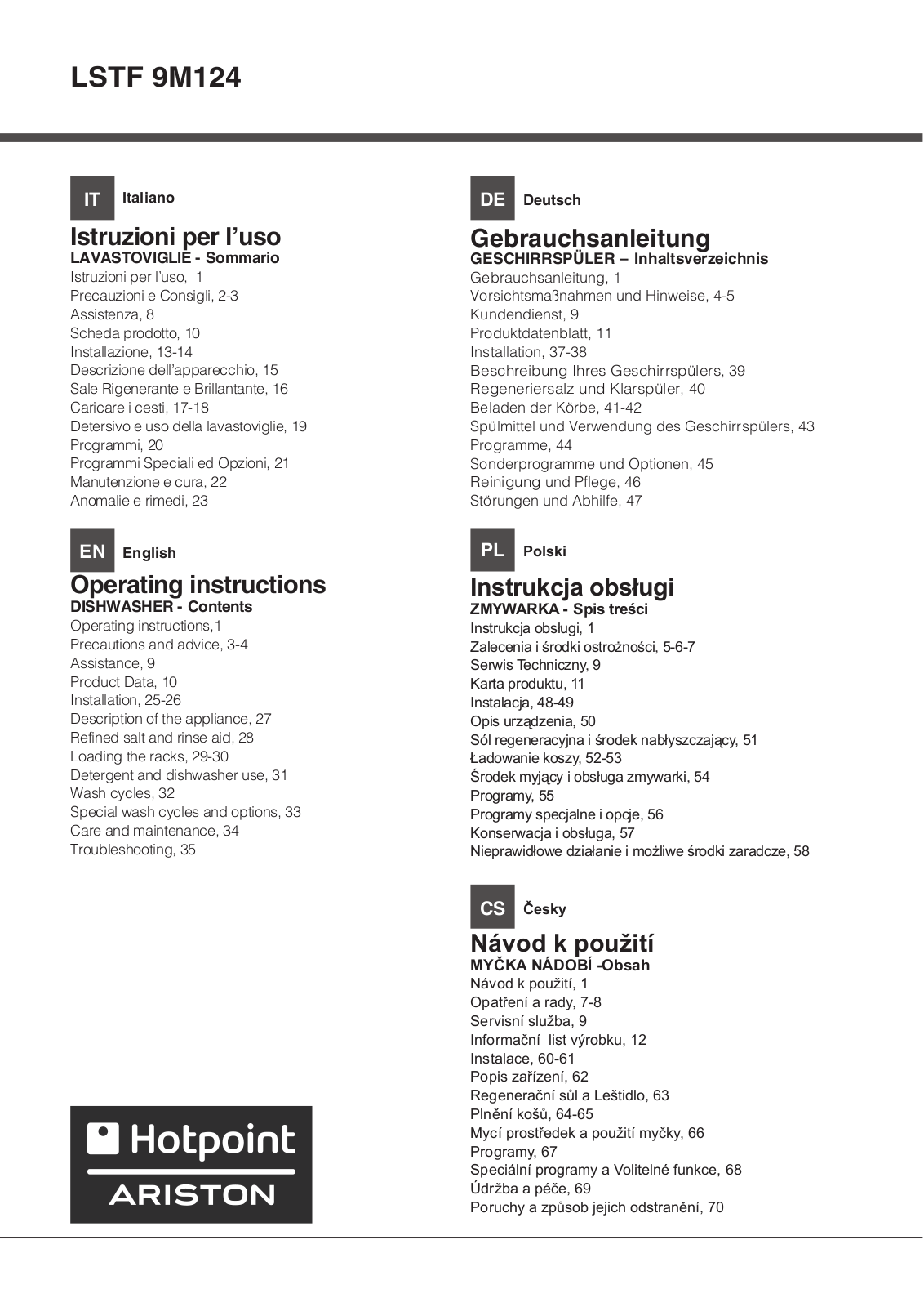 HOTPOINT/ARISTON LSTF 9M124 C EU User Manual