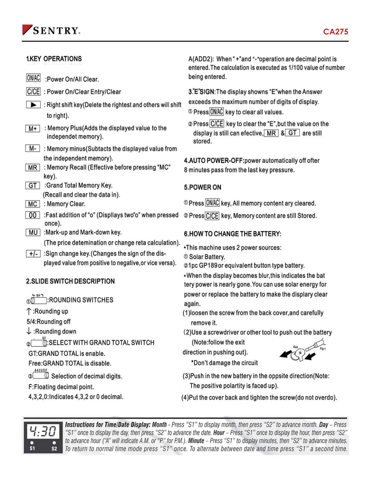 Sentry CA275 Instruction Manual