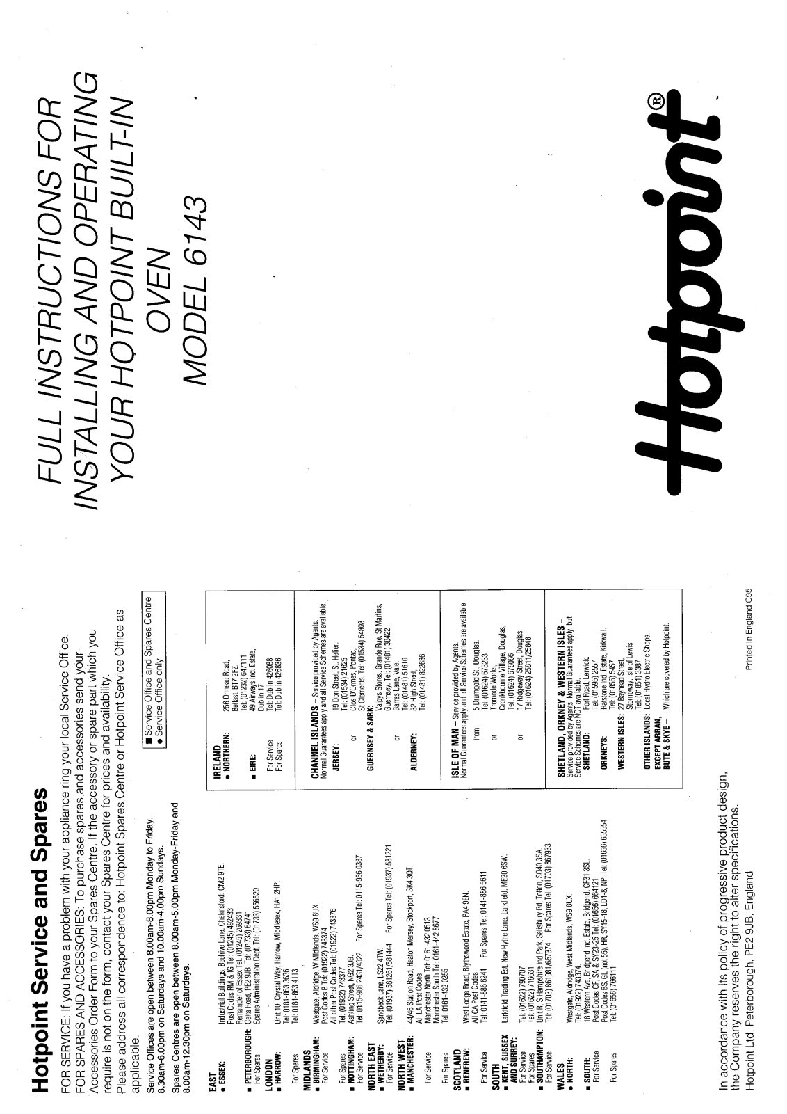 Hotpoint 6143 User Manual