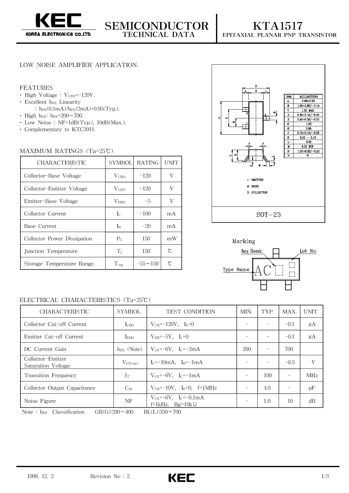 KEC KTA1517 Datasheet