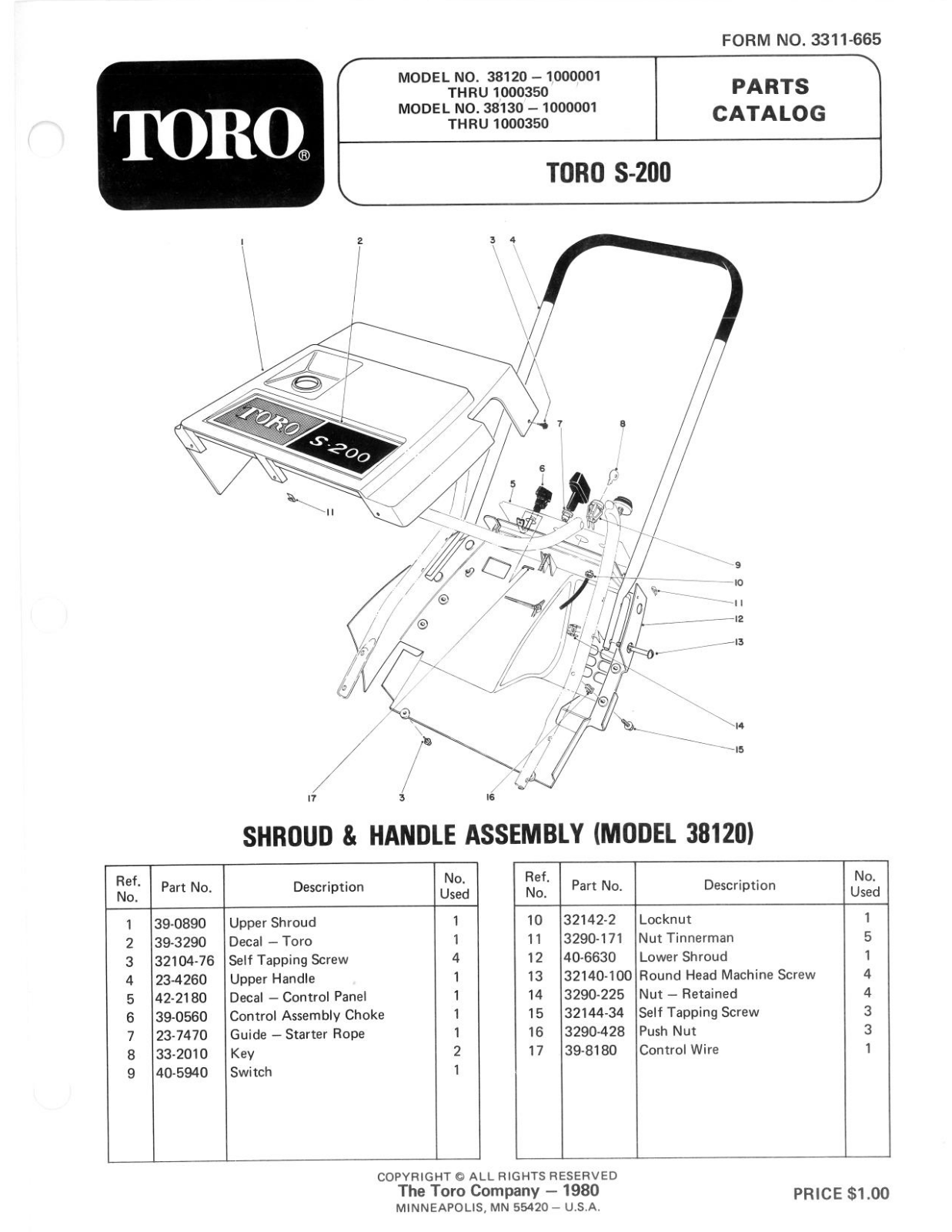 Toro 38130, 38120 Parts Catalogue