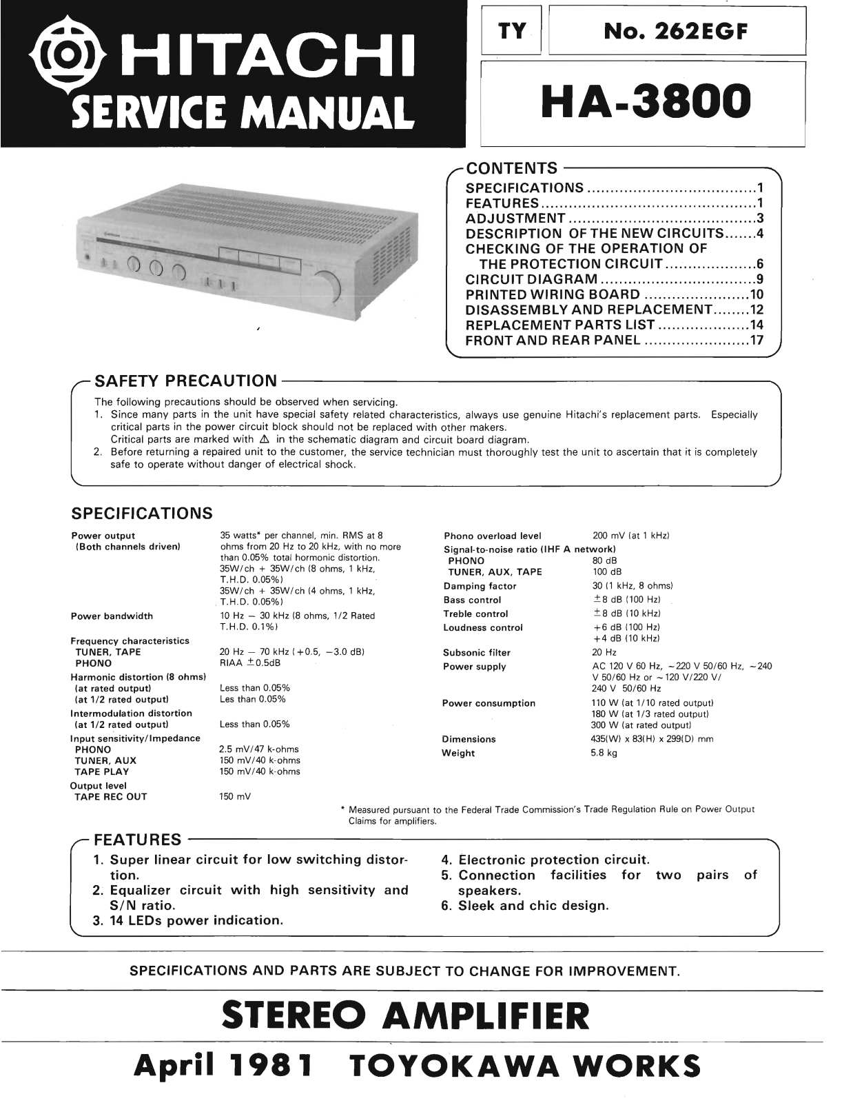 Hitachi HA-3800 Service Manual