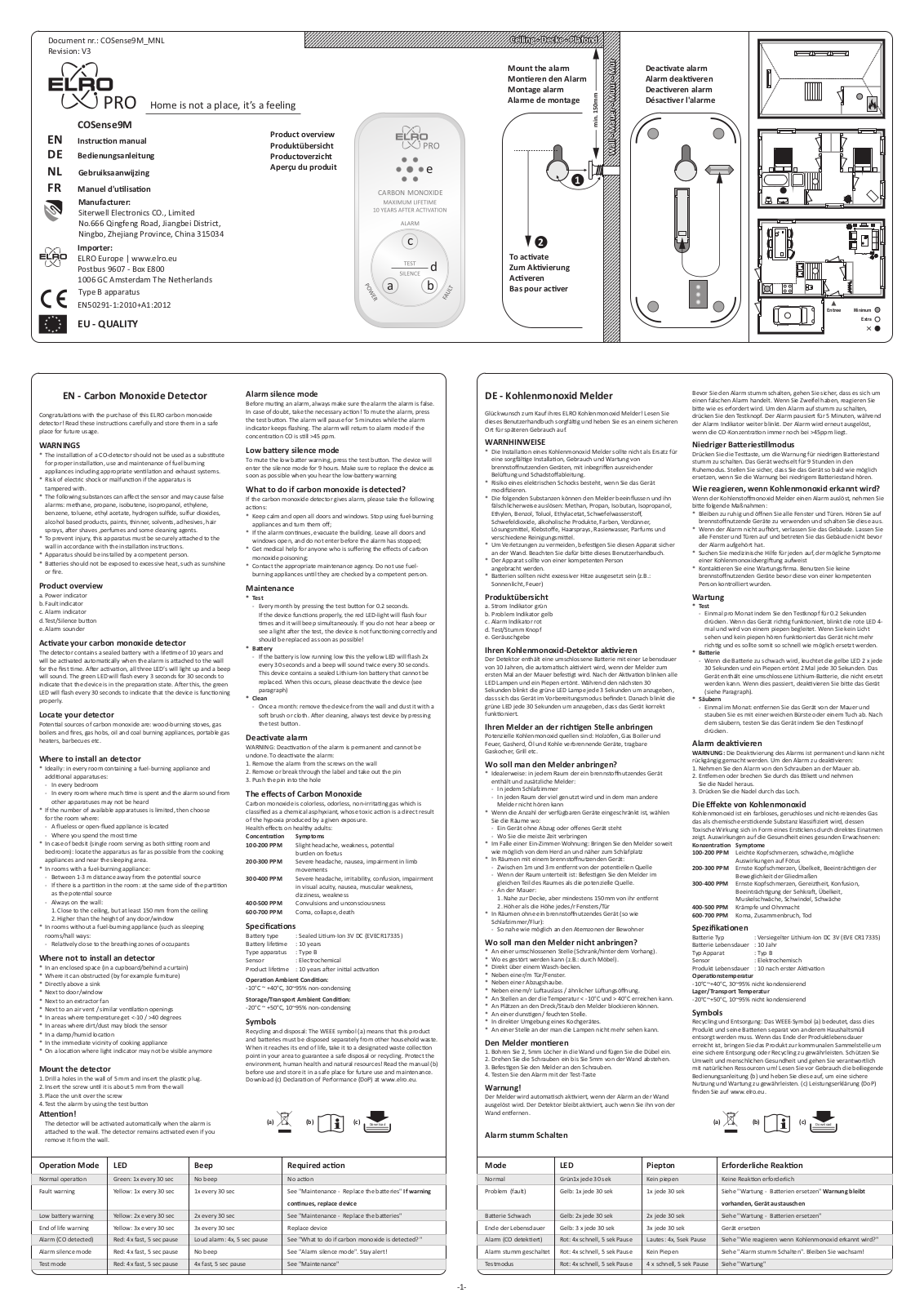 Elro Pro COSense9M User manual