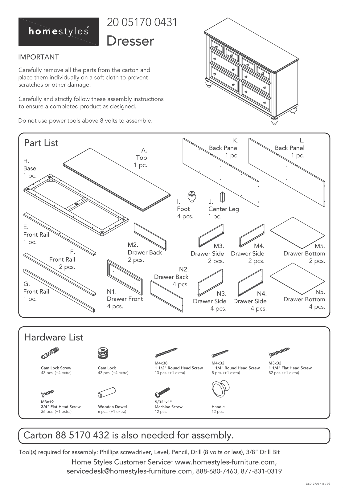 Homestyles 20 05170 0431 Assembly Instructions