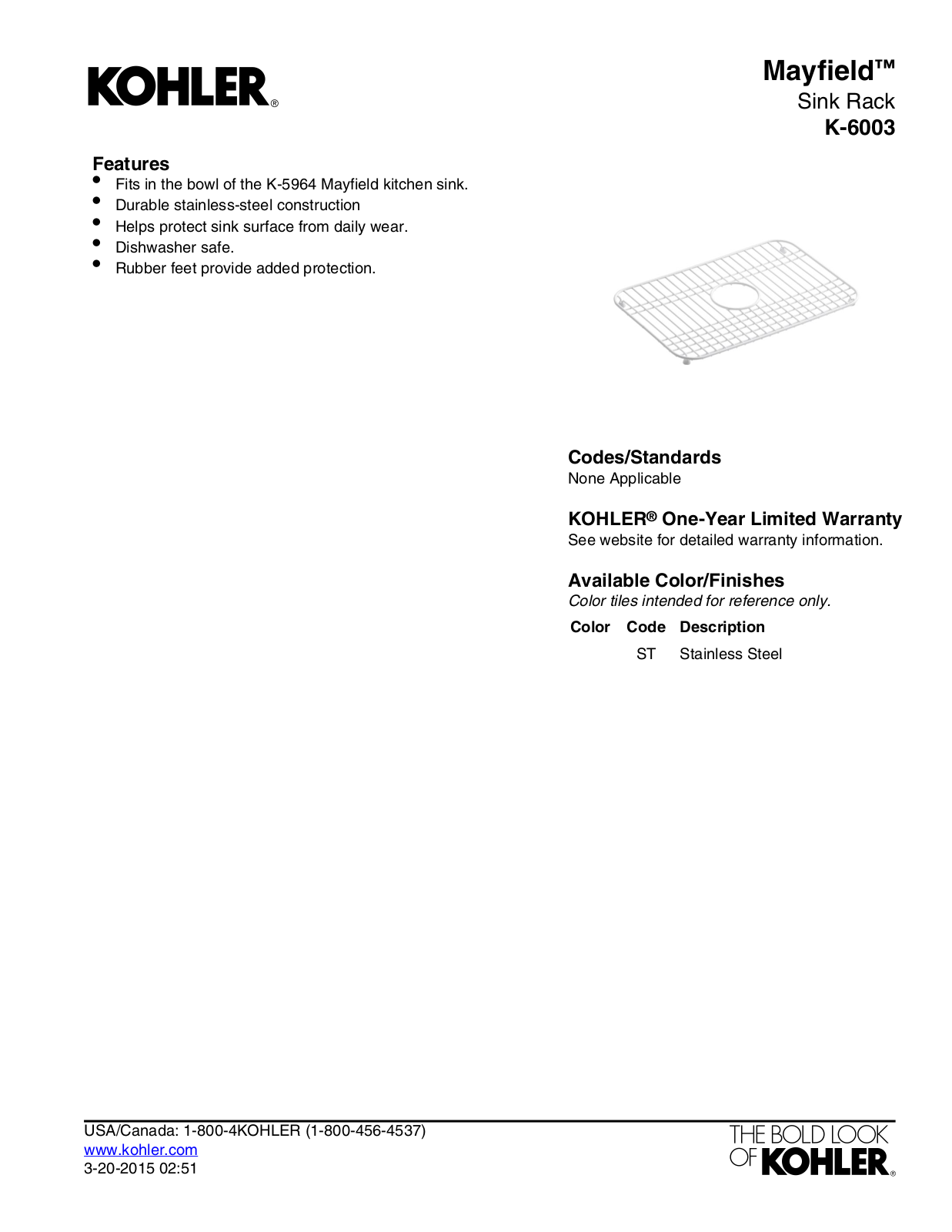 Kohler KOH4319 Specifications - ManualMachine.com