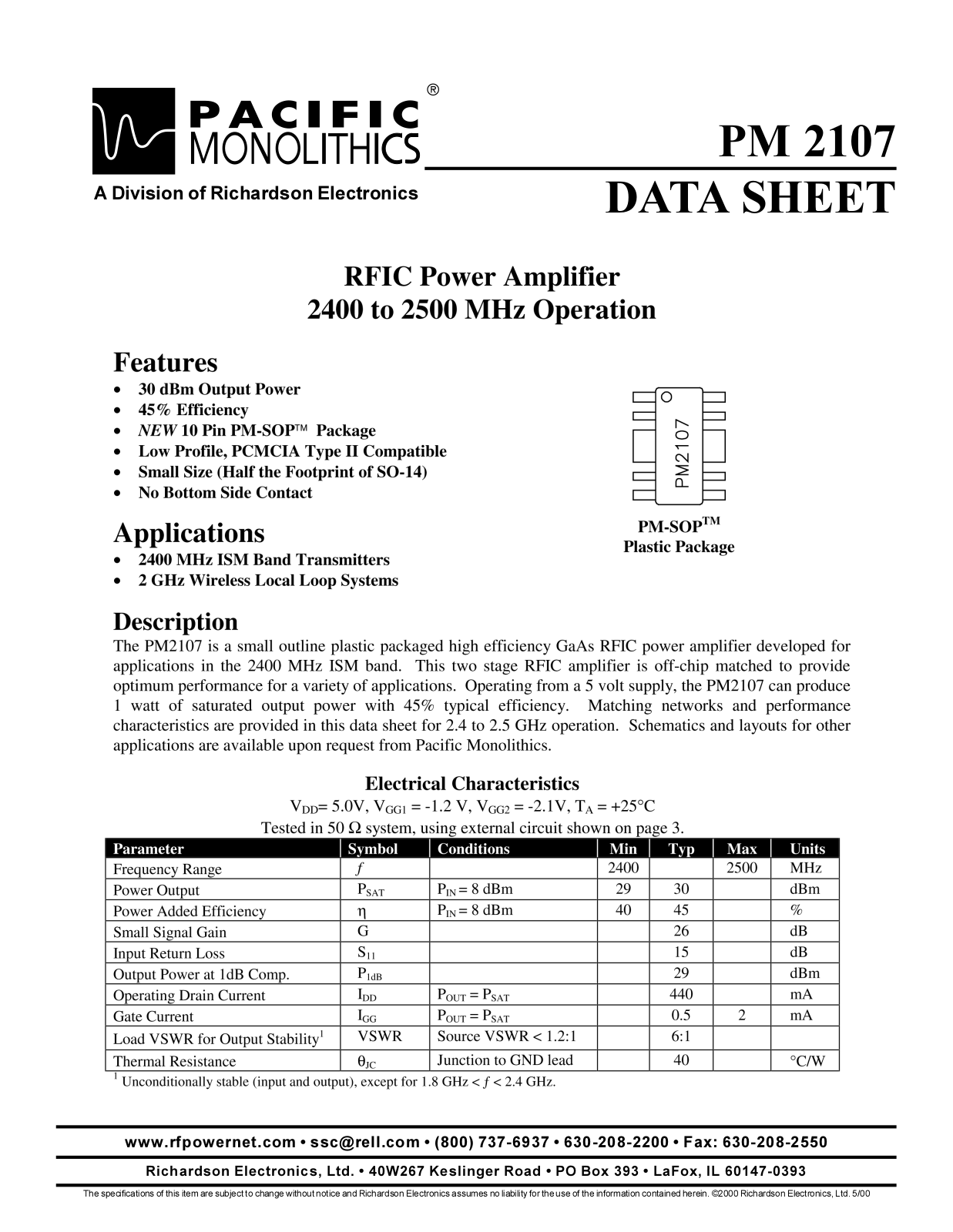 PACIFIC MONOLITHICS PM2107 Datasheet