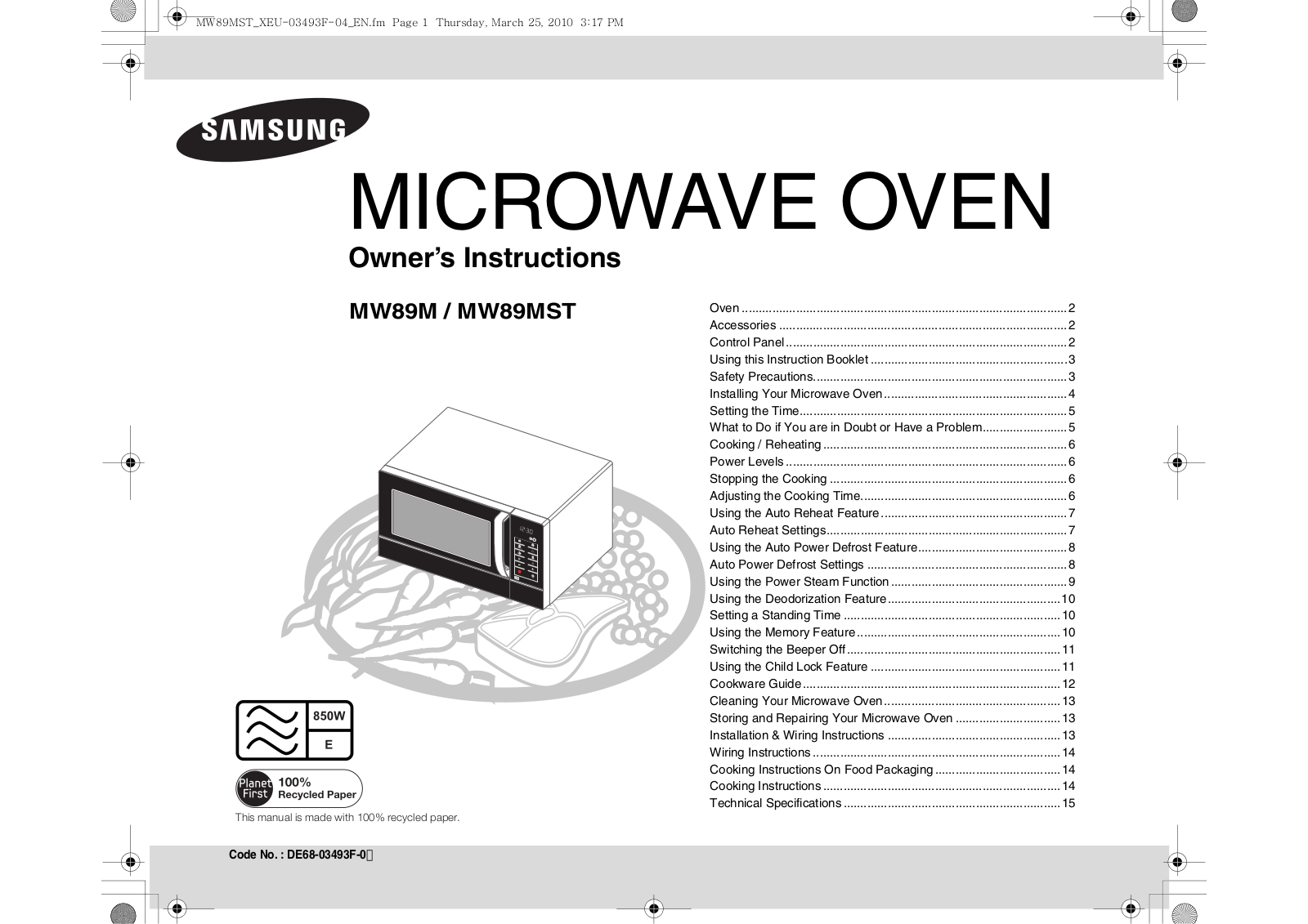 Samsung MW89M-W User Manual