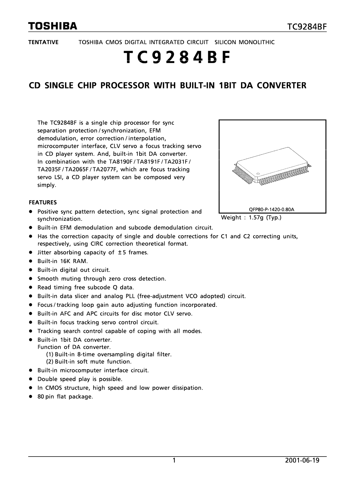 Toshiba TC9284BF Datasheet