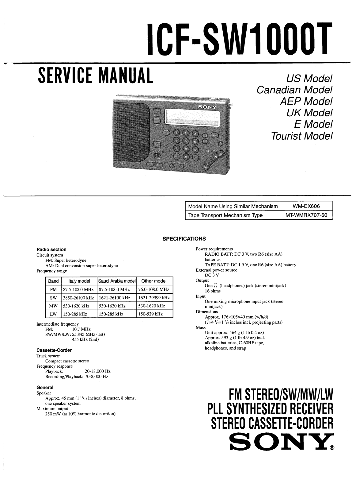 Sony ICFSW-1000-T Service manual