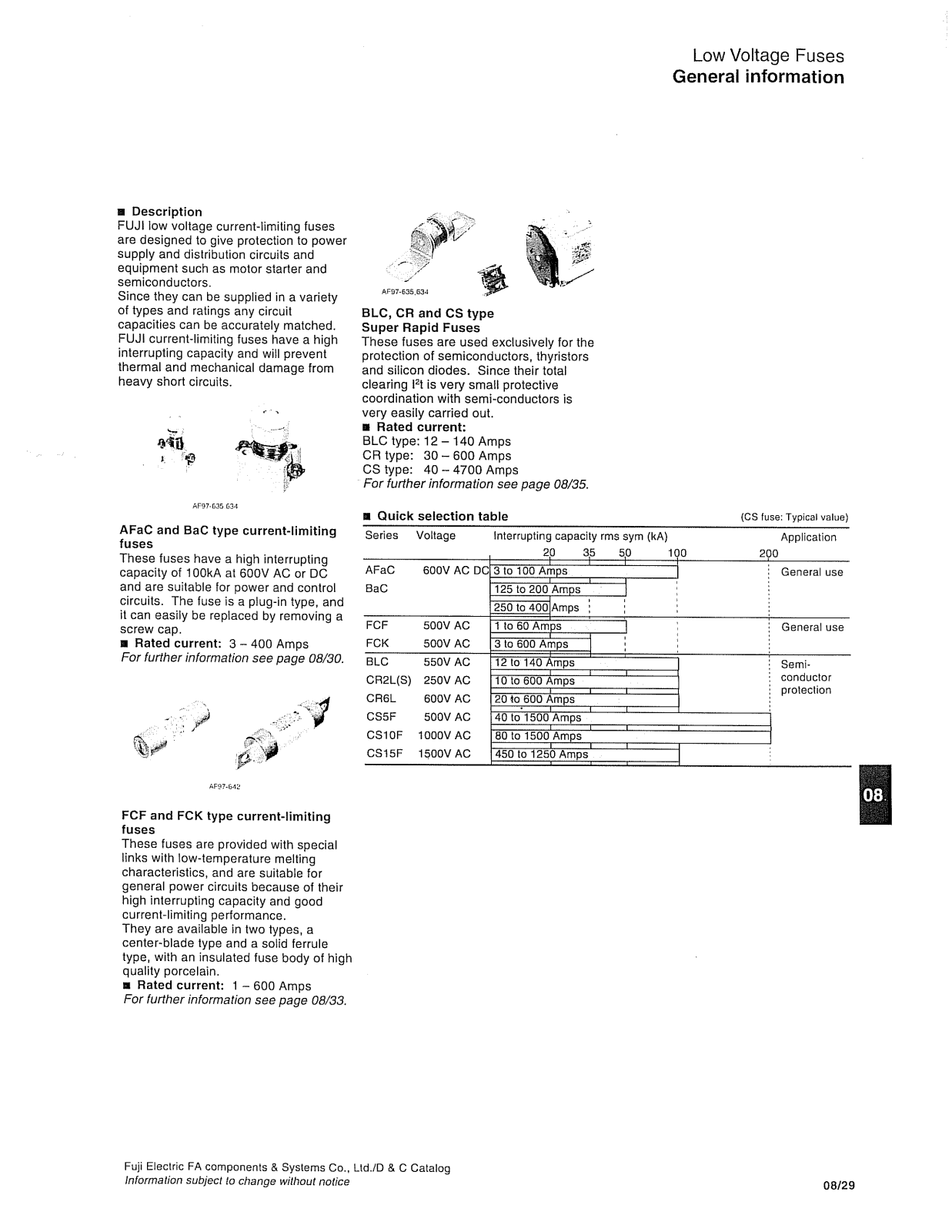 Fuji Electric Low Voltage Fuses General Product Line Information